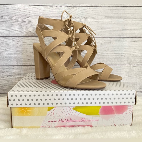 My Delicious Shoes | Mazie- H Lace Up Open Toe High Heels - Picture 1 of 11